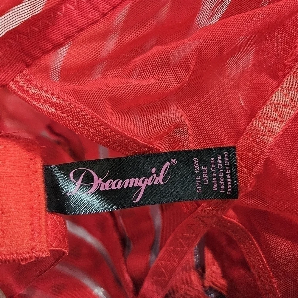 NEW Dreamgirl Piece of my Heart Red Strappy Sexy Chemise Garters Large